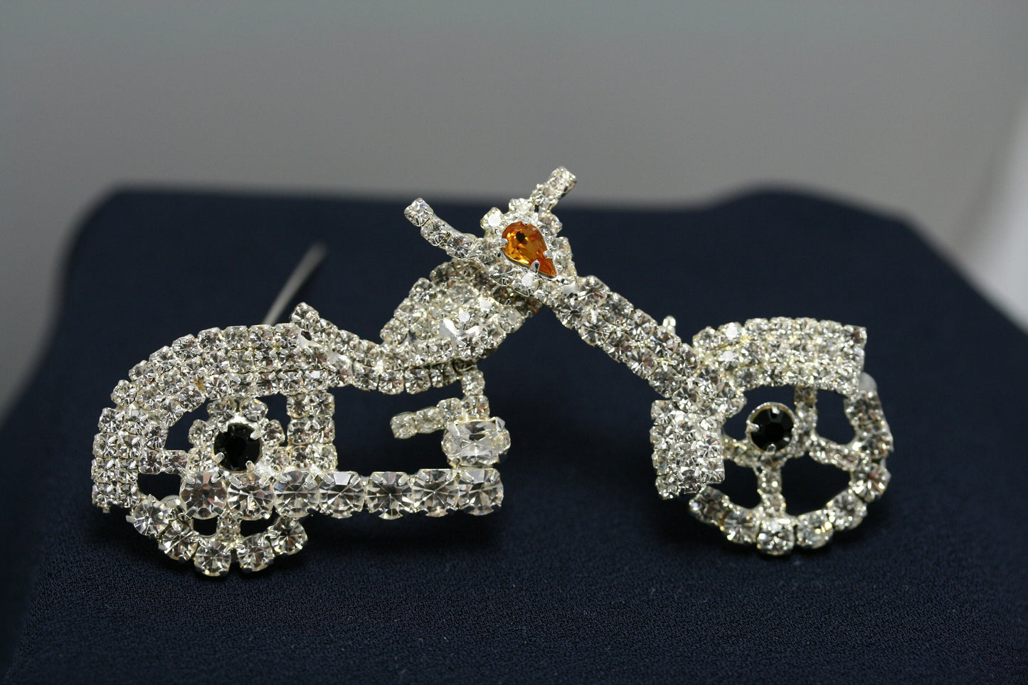 Silver Tone Rhinestone Motorcycle Bike Brooch Pin, Crystal Motorcycle Jewelry Gift, Christmas & Holiday Gift
