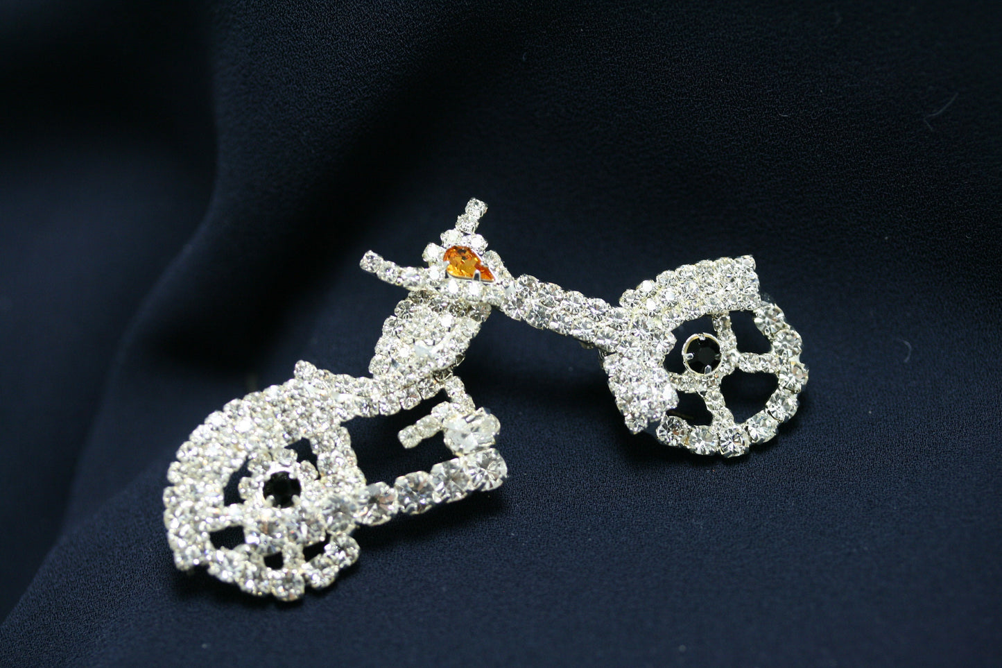 Silver Tone Rhinestone Motorcycle Bike Brooch Pin, Crystal Motorcycle Jewelry Gift, Christmas & Holiday Gift