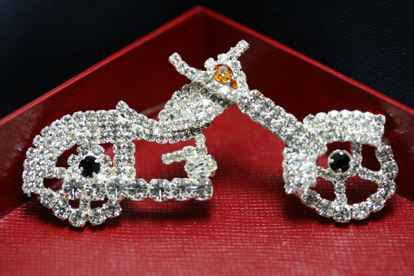Silver Tone Rhinestone Motorcycle Bike Brooch Pin, Crystal Motorcycle Jewelry Gift, Christmas & Holiday Gift