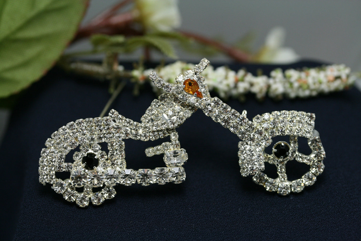 Silver Tone Rhinestone Motorcycle Bike Brooch Pin, Crystal Motorcycle Jewelry Gift, Christmas & Holiday Gift