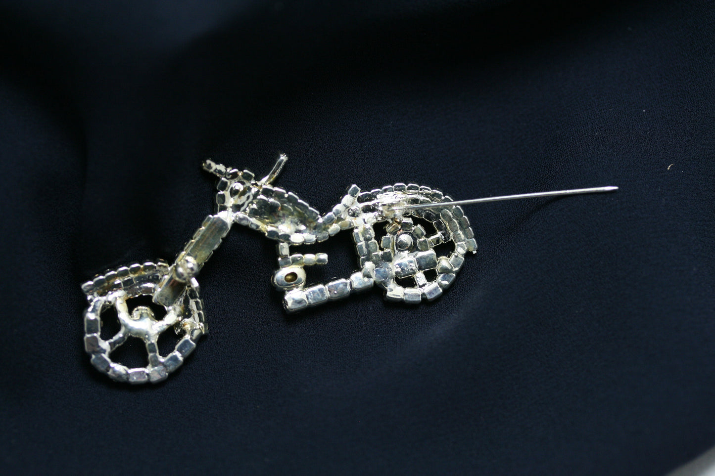 Silver Tone Rhinestone Motorcycle Bike Brooch Pin, Crystal Motorcycle Jewelry Gift, Christmas & Holiday Gift