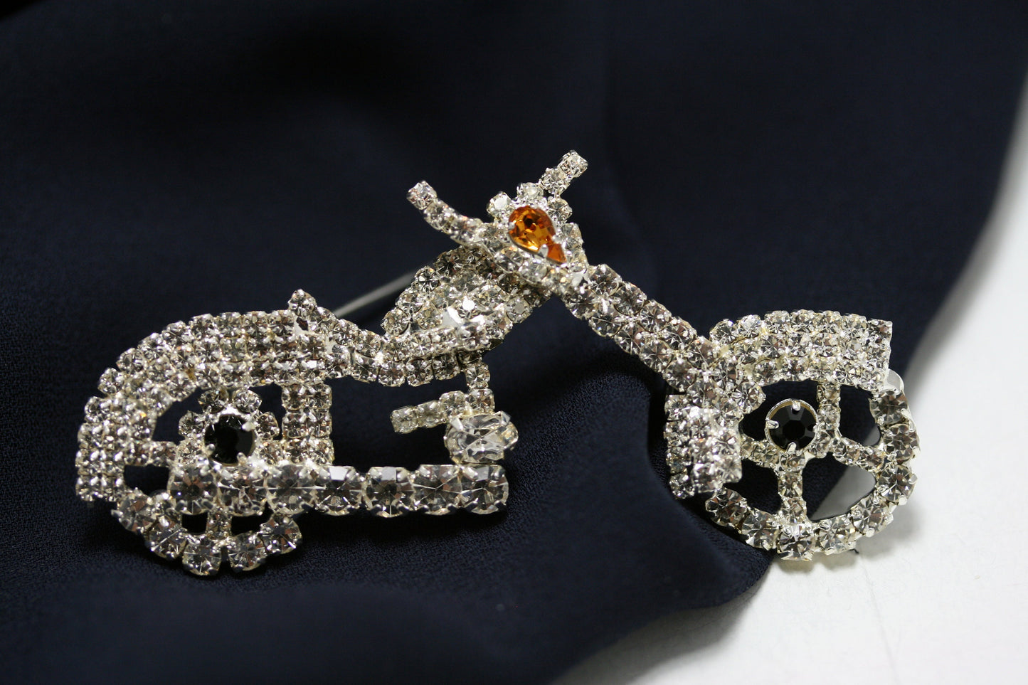 Silver Tone Rhinestone Motorcycle Bike Brooch Pin, Crystal Motorcycle Jewelry Gift, Christmas & Holiday Gift