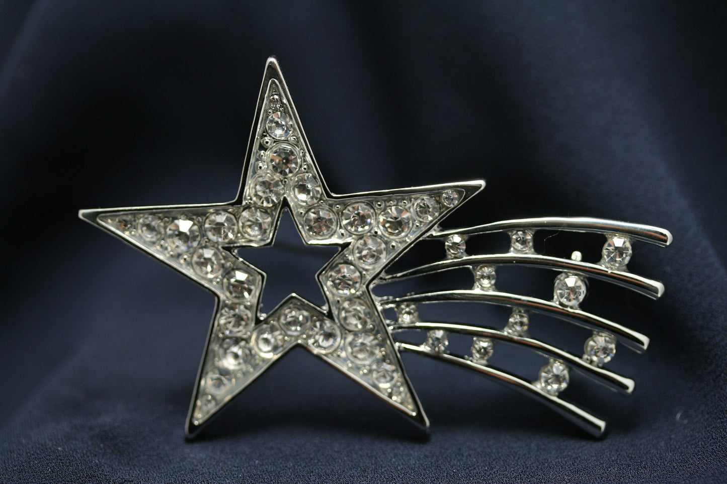 Silver Plated Rhinestone Shooting Star Brooch Pin