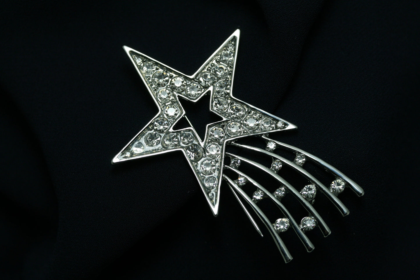 Silver Plated Rhinestone Shooting Star Brooch Pin