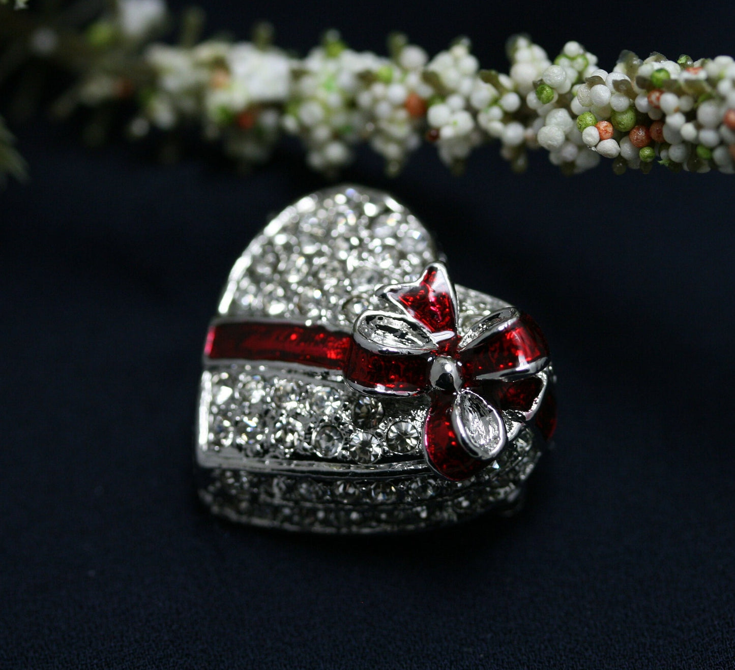 Vintage Valentine's Day Heart Candy Box Diamond Crystal Rhinestone Brooch Pin, Heart Brooch Jewelry GIft