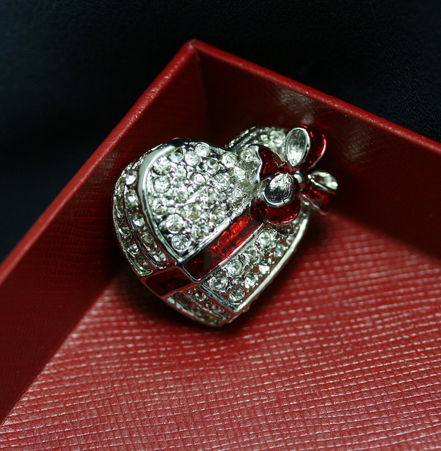 Vintage Valentine's Day Heart Candy Box Diamond Crystal Rhinestone Brooch Pin, Heart Brooch Jewelry GIft