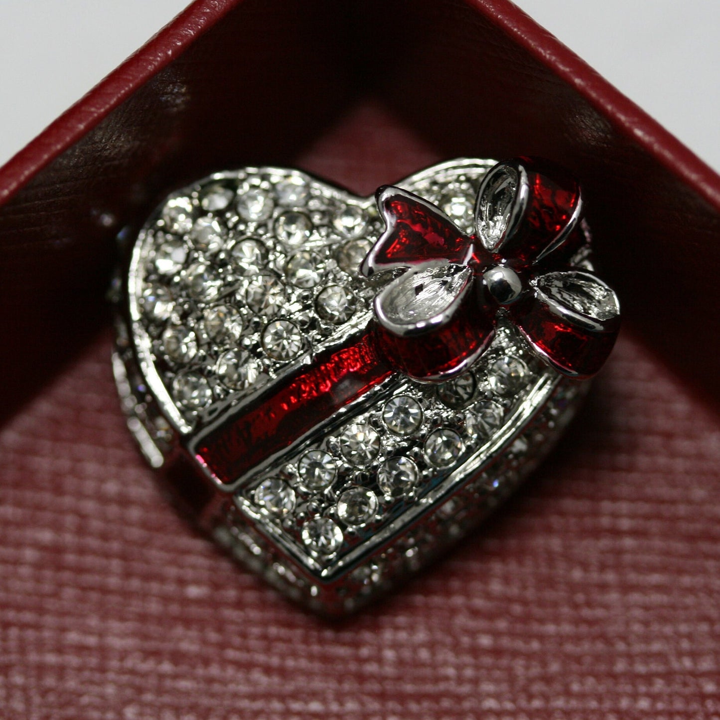 Vintage Valentine's Day Heart Candy Box Diamond Crystal Rhinestone Brooch Pin, Heart Brooch Jewelry GIft