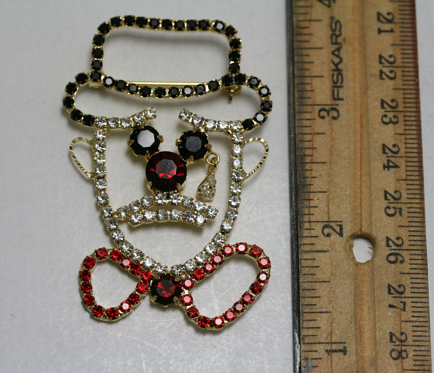 Rhinestone Clown Brooch Pin, Crystal Clown With Teardrop Pin, Clown Face dangle tear Crying Prong Set Rhinestone Brooch Pin