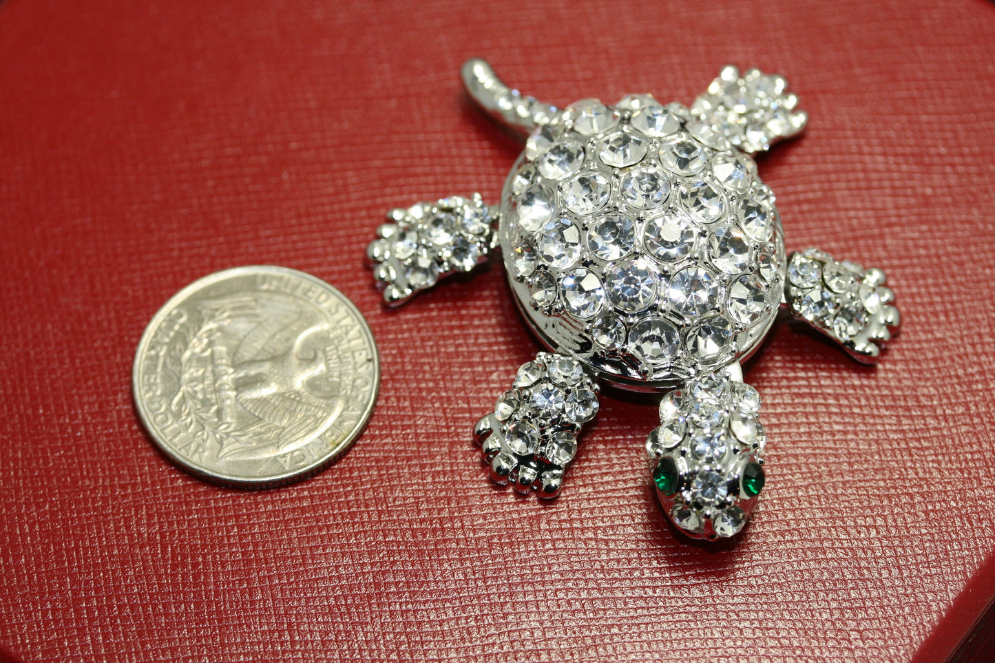 Rhinestone Clear Sparkling Crystals Sea Turtle Pin Brooch With Movable Features, 3D Sea Turtle Brooch Jewelry