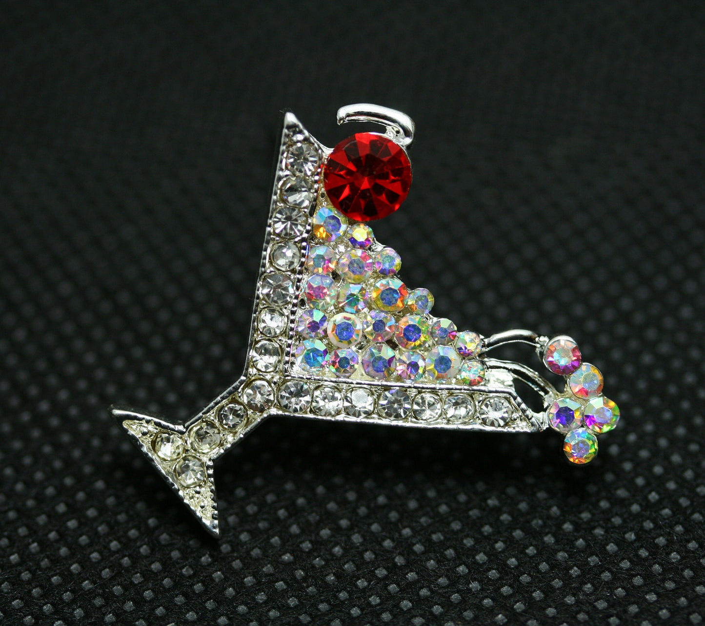 Party Cocktail Martini Glass Pin Brooch, Silver Rhinestones Martini Glass Fashion Jewelry