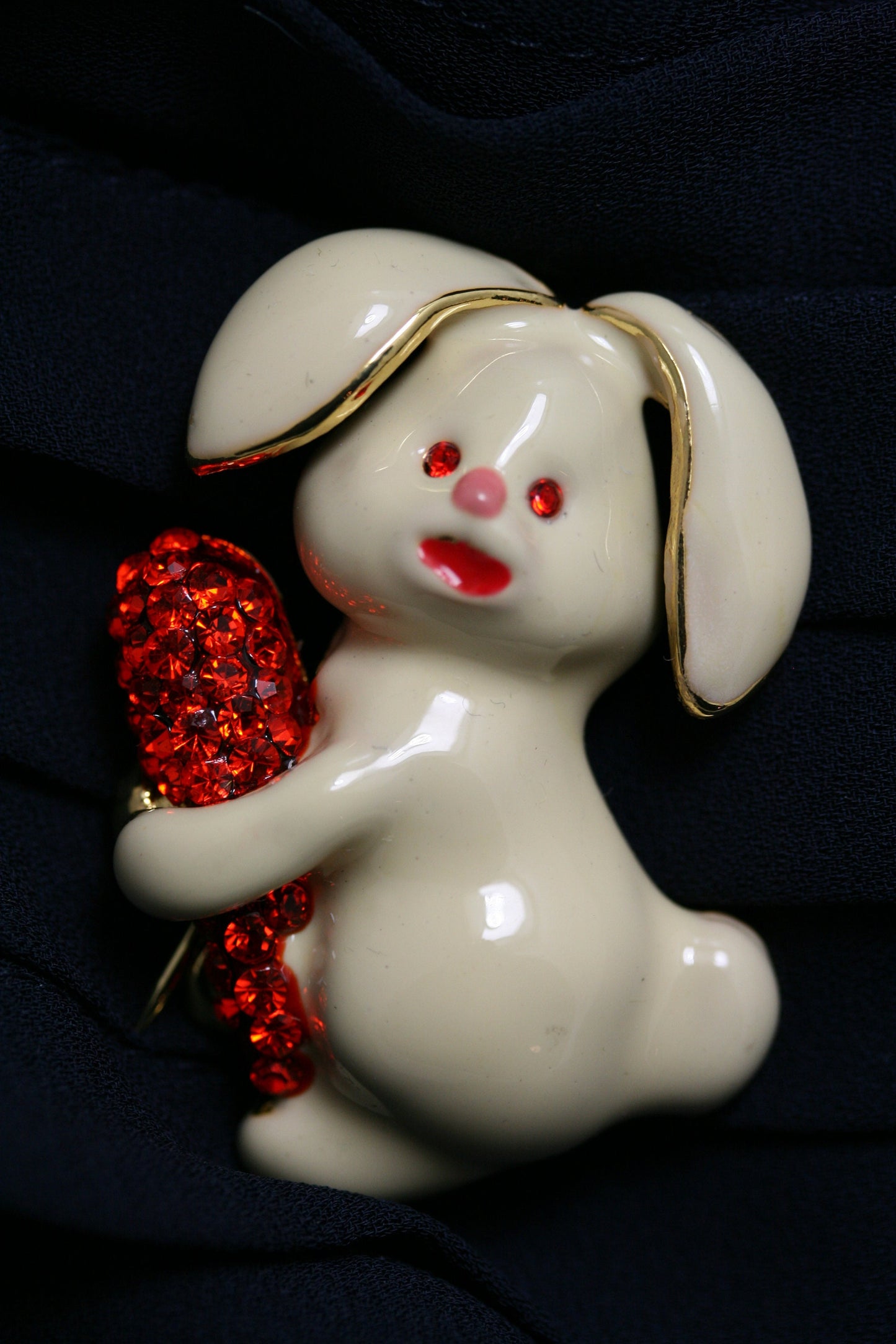 Easter Rabbit Bunny With Crystal Carrot Brooch Pin, Crystal Easter Jewelry Gift