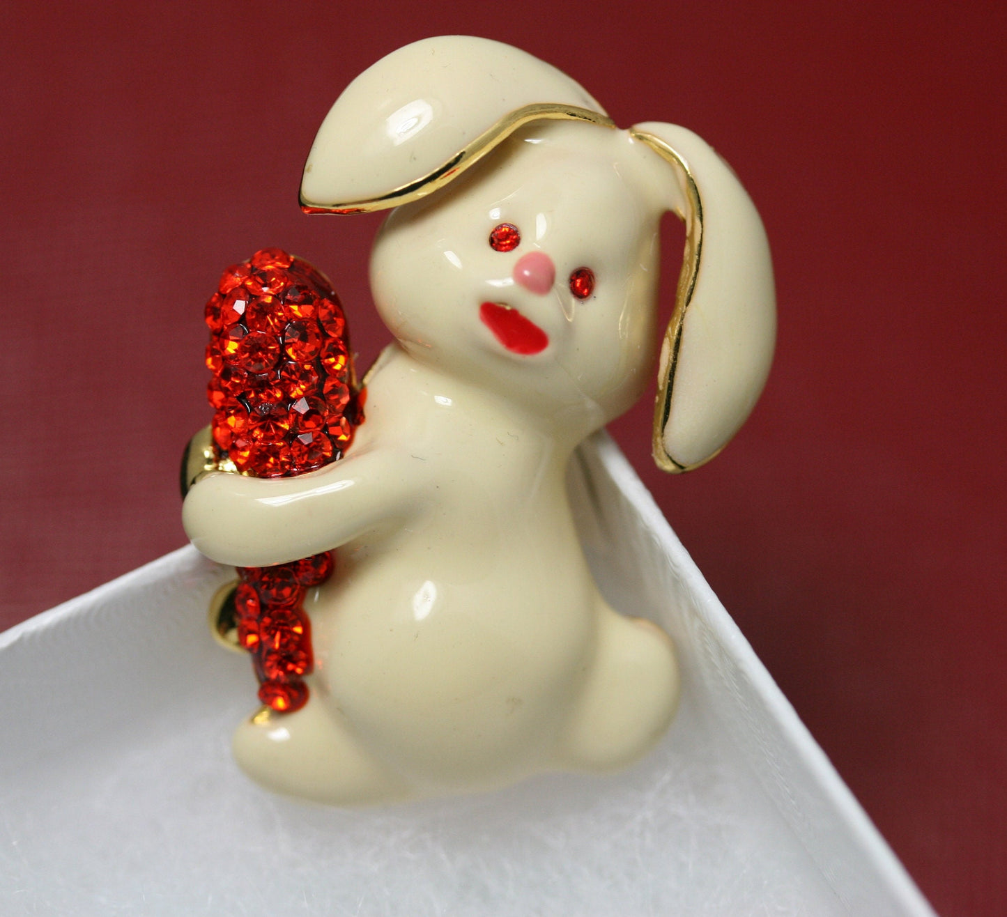 Easter Rabbit Bunny With Crystal Carrot Brooch Pin, Crystal Easter Jewelry Gift