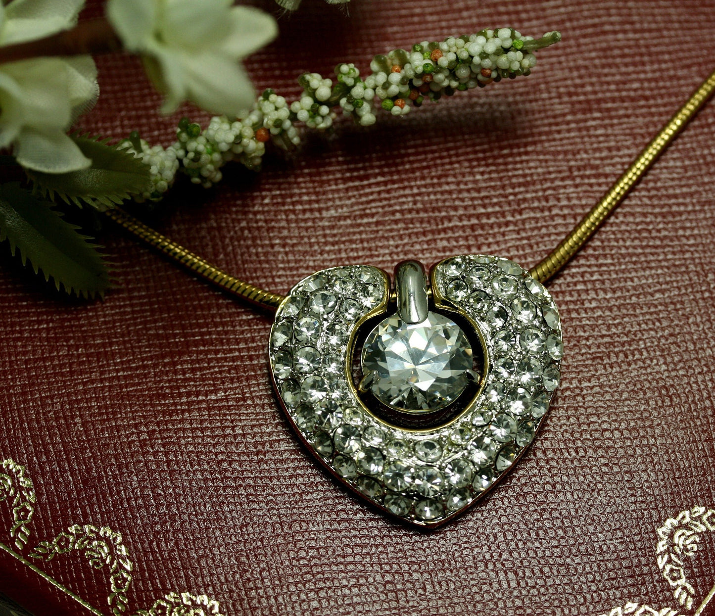 Clear Swarovski Crystal Rhinestone Open Heart Necklace Pendant, Valentine's day Heart Jewelry For Her