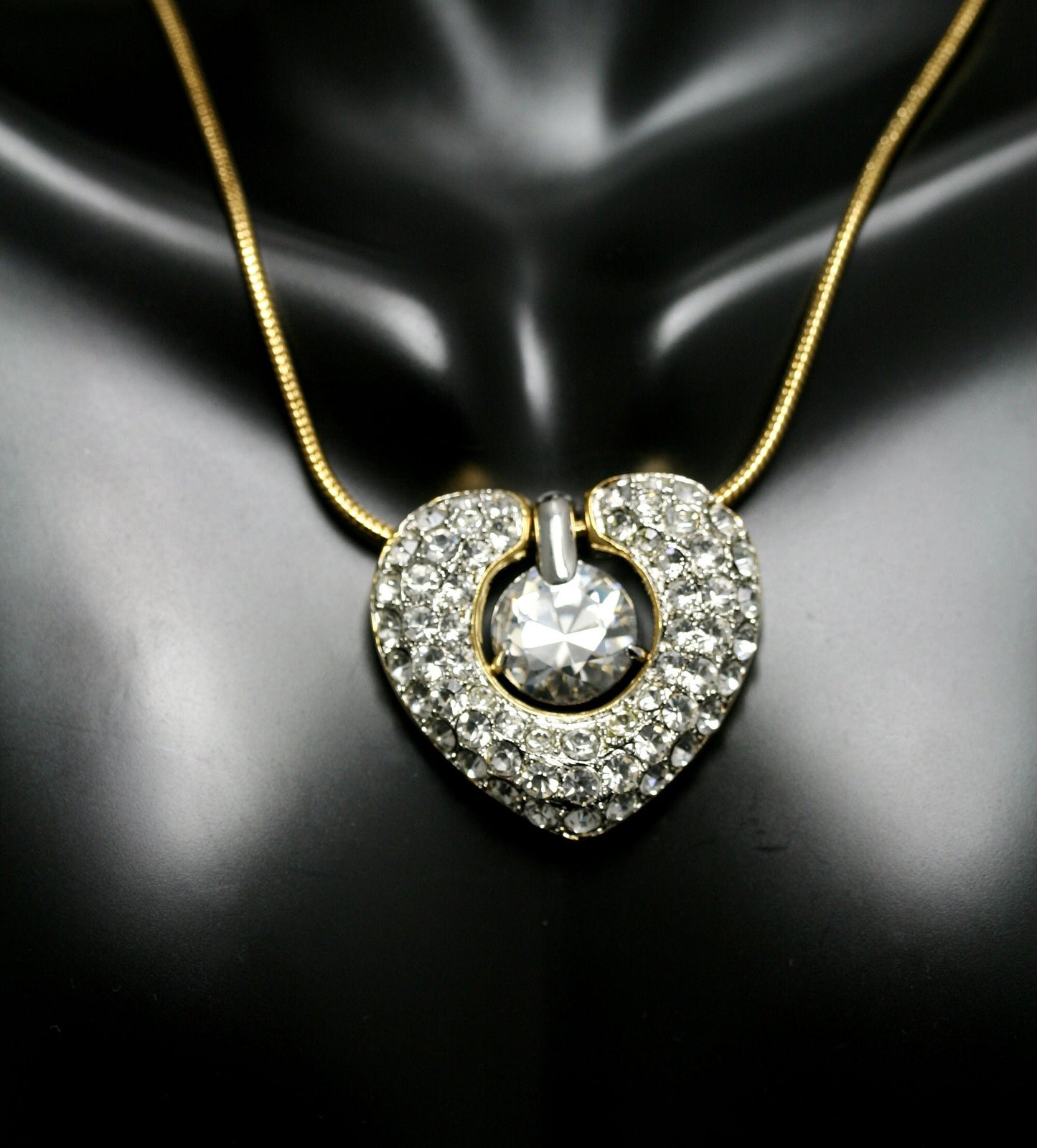 Clear Swarovski Crystal Rhinestone Open Heart Necklace Pendant, Valentine's day Heart Jewelry For Her