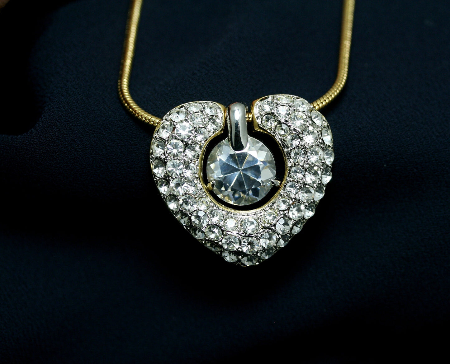 Clear Swarovski Crystal Rhinestone Open Heart Necklace Pendant, Valentine's day Heart Jewelry For Her