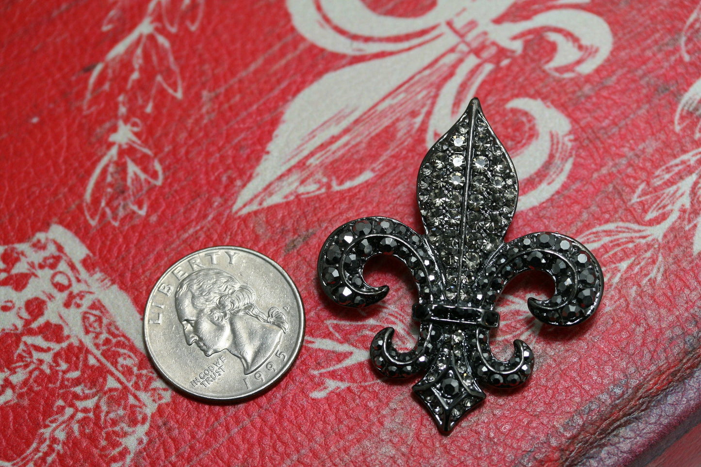 New Orleans Fleur De Lis Boutonniere Black Rhinestone Brooch, Pendant, French Fleur De LIs Crystal Lapel Pin, Flat Back Fleur De Lis Jewelry