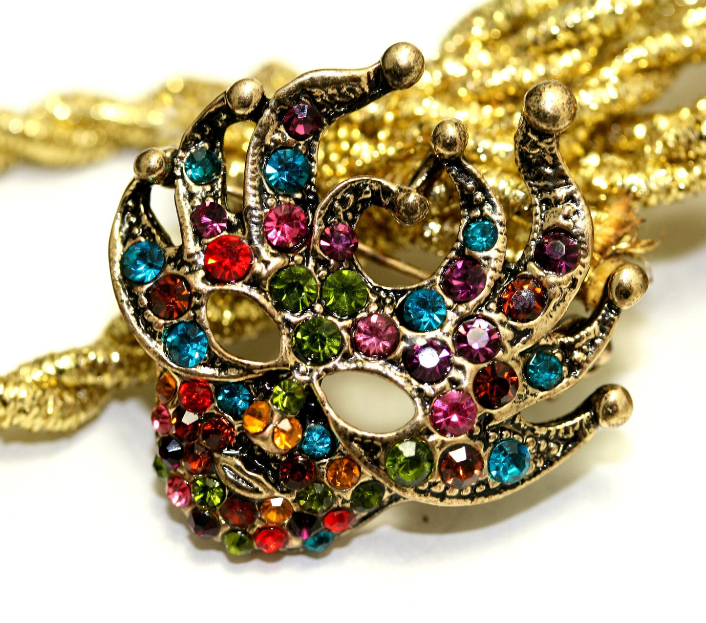 Rhinestone Mardi Gras Musk Brooch & Pendant, Multicolor Crystal Masquerade Ball Mask Pin Brooch