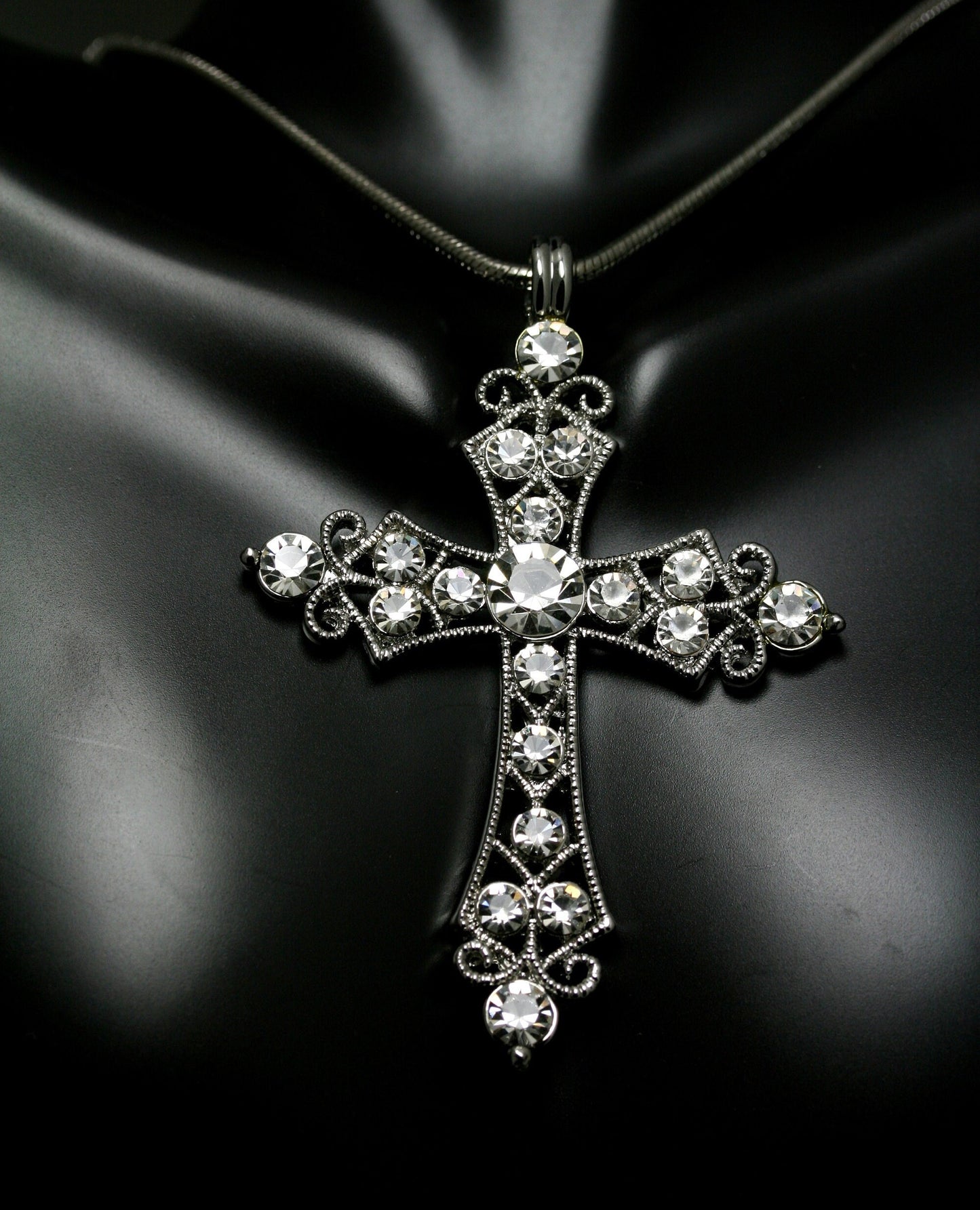 Silver Tone Rhinestone Cross Pendant ; Rhinestone Cross Pendant ; Bling Jewelry ; Pendant ; Bling Pendant