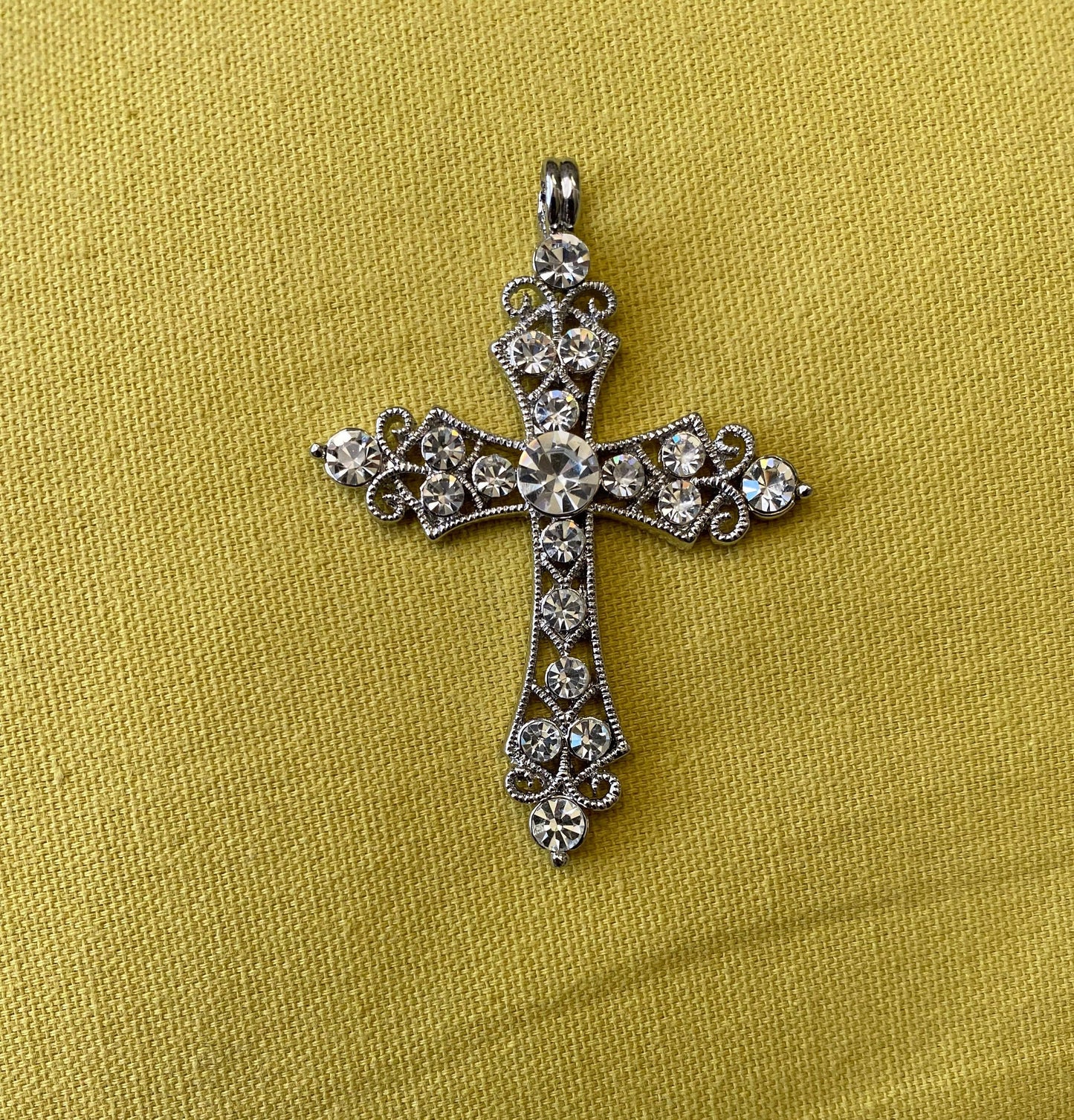 Silver Tone Rhinestone Cross Pendant ; Rhinestone Cross Pendant ; Bling Jewelry ; Pendant ; Bling Pendant