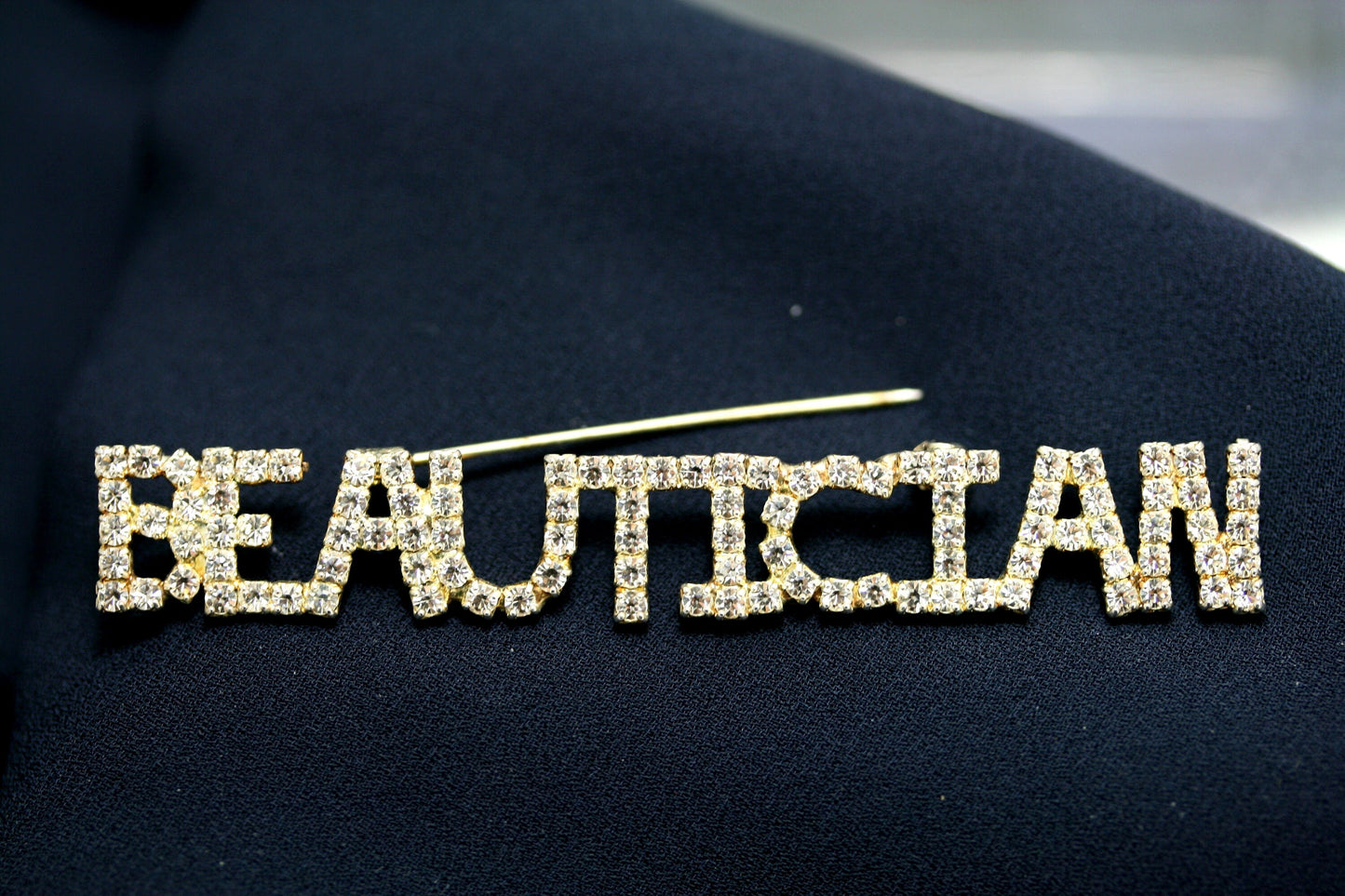 Unique Gift Profession Lapel Pin "Beautician" Crystal Letters Brooch Accessories, Rhinestone letter lapel Brooch " Beautician"
