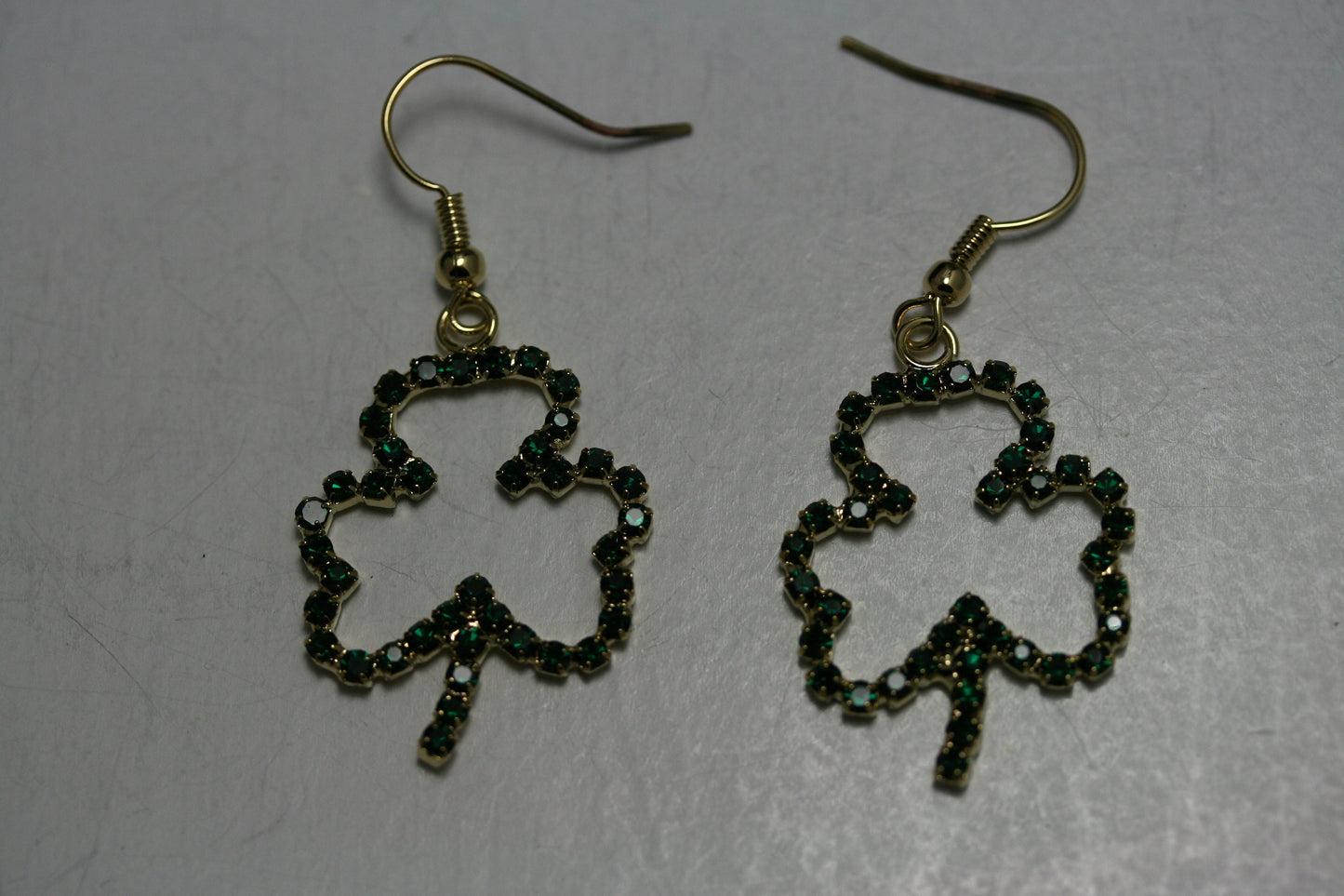 Emeralds Rhinestone Shamrock Outline St Patrick's Day Brooch & Dangle Earrings Set, Irish St Patrick's Day Shamrock Jewelry Gift
