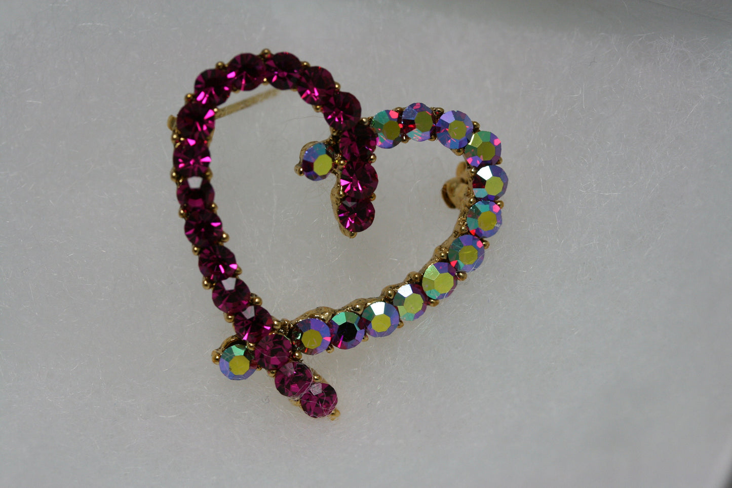 Rhinestone Pink Topaz Heart Brooch Pin, Crystal Valentine's day Heart Jewelry For Her