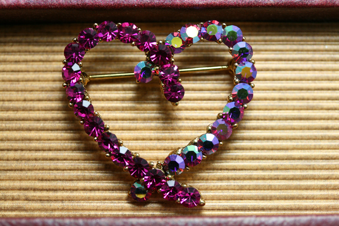 Rhinestone Pink Topaz Heart Brooch Pin, Crystal Valentine's day Heart Jewelry For Her