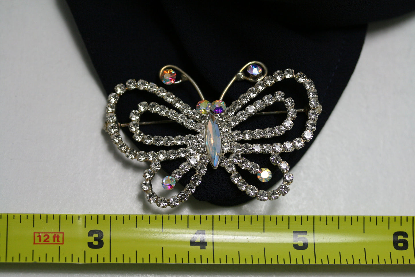 Silvery Tone Aurora Borealis Clear Crystal Rhinestone Hollow Out Butterfly Brooch Pin