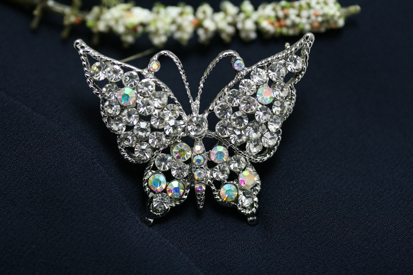 Bling Jewelry Large Clear Crystal Filigree Fashion Statement Butterfly Brooch Pin for Women, Butterfly Pin Jewelry
