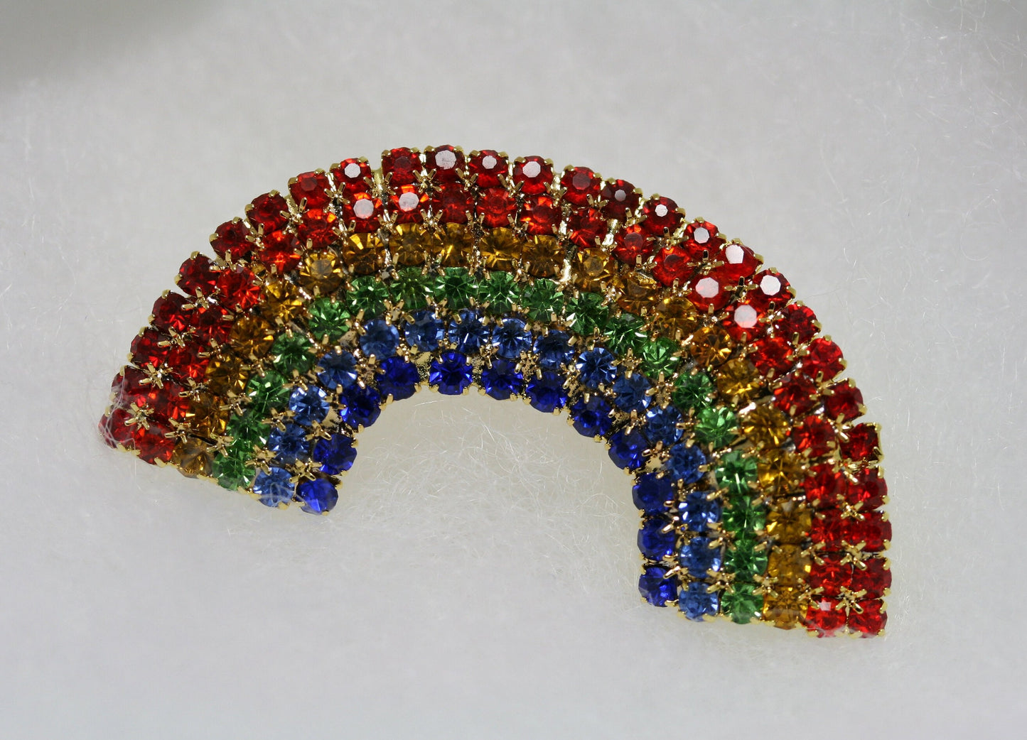 Rainbow Pin Pot Gold Brooch Rhinestone Crystal