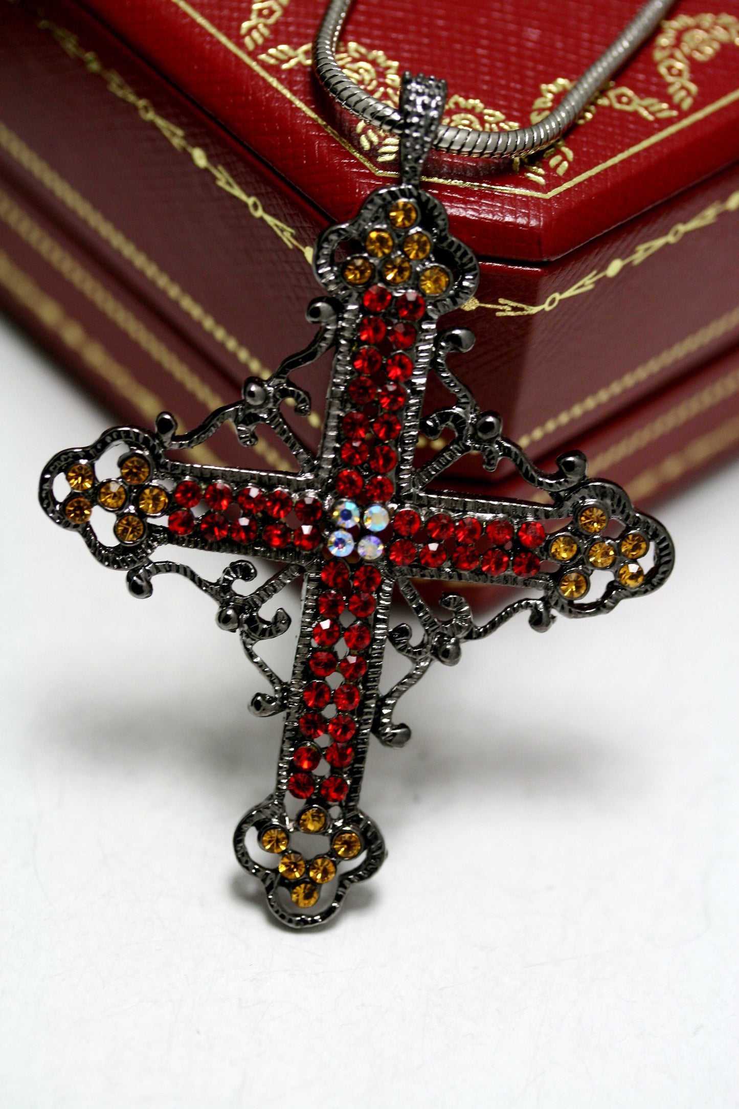 Black Finish With Rhinestone Cross Necklace Pendant, Cross Pendant Jewelry