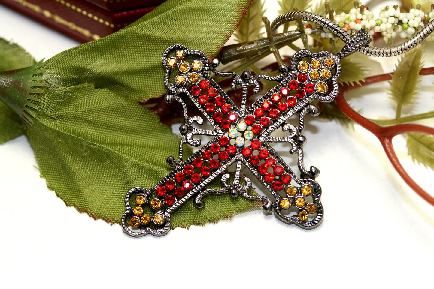 Black Finish With Rhinestone Cross Necklace Pendant, Cross Pendant Jewelry