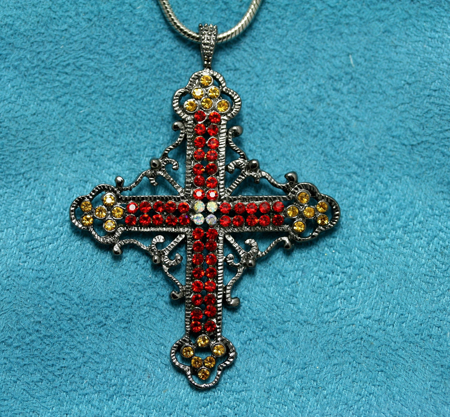 Black Finish With Rhinestone Cross Necklace Pendant, Cross Pendant Jewelry