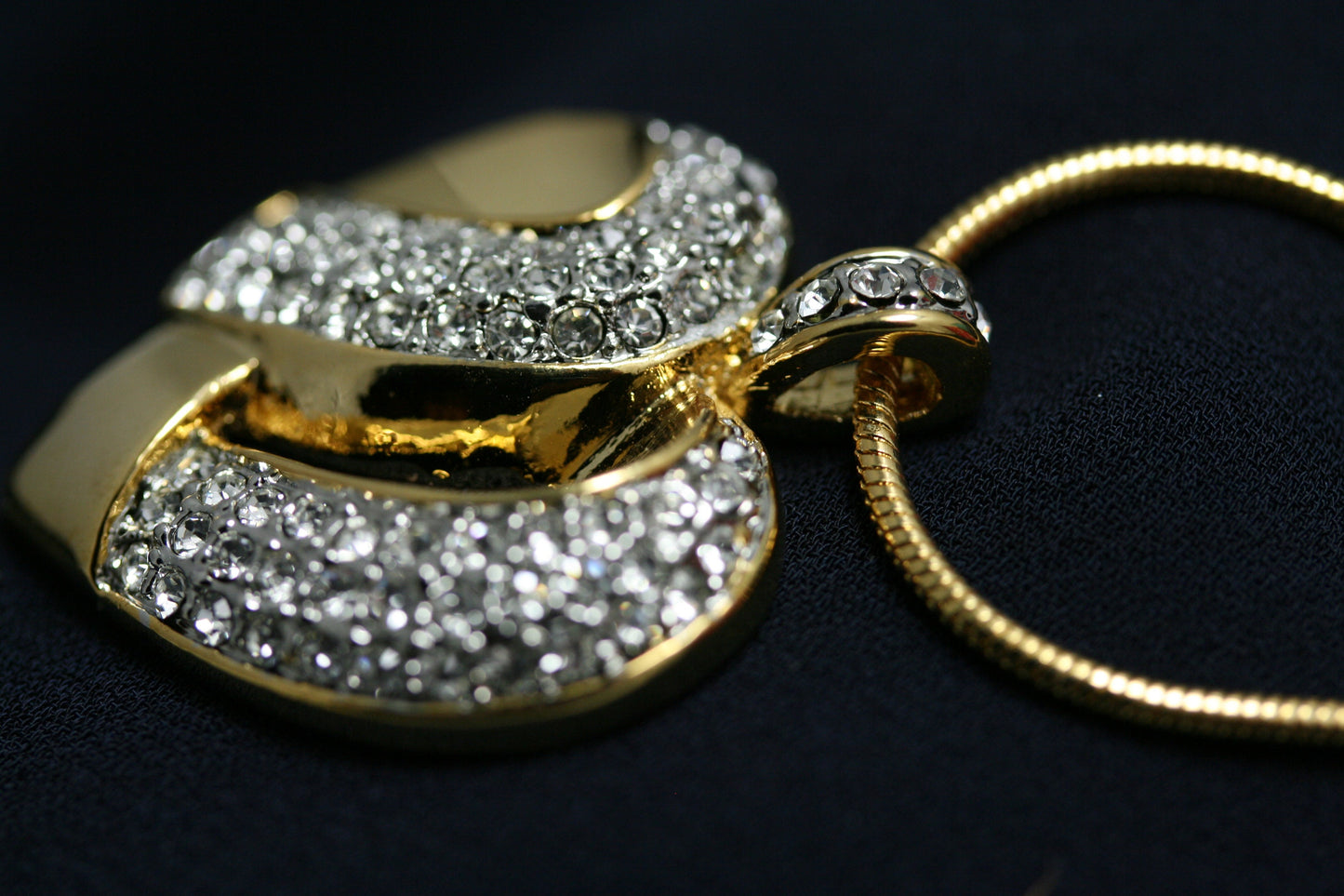 Round Diamond Accent Gold-Tone Women's Heart Pendant in Brass, 18" Crystal Valentine's Day Heart Necklace For Her