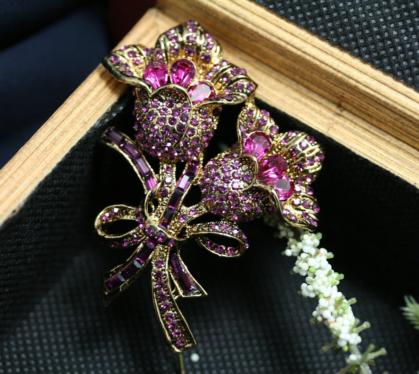Vintage Large Purple Garnet Rhinestone Rose Pin Brooch Jewelry, Fashion Valentine's Day Roses Pin Statement Brooches