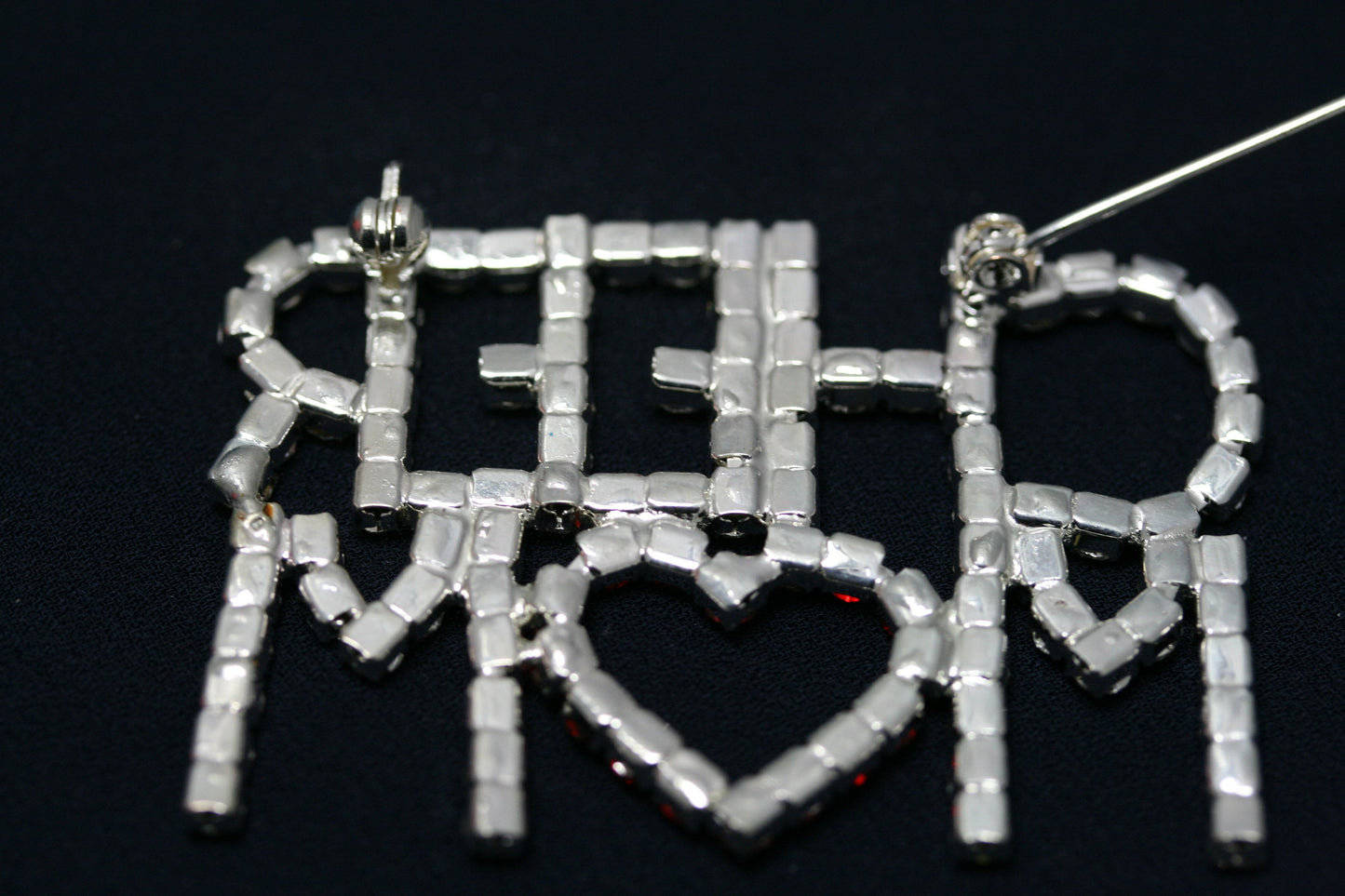 Rhinestone Cheer Mom Pin Brooch, Costume Jewelry Openwork Red & Clear Crystals Words