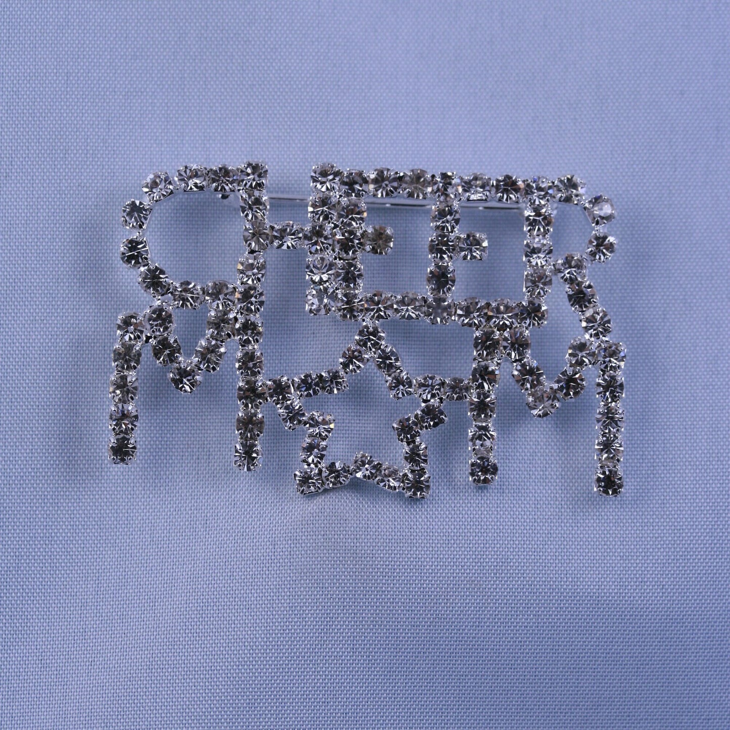 Rhinestone Cheer Mom Pin Brooch, Costume Jewelry Openwork Red & Clear Crystals Words