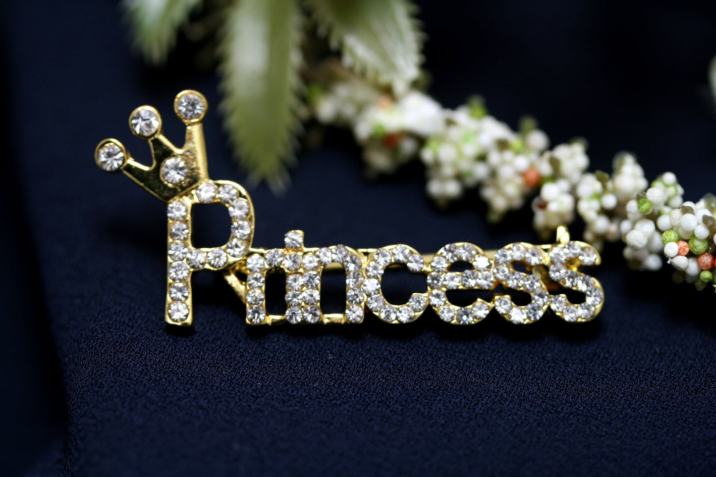 Crystal Rhinestone Word Pin/Brooch "Princess" -Crown, Tiara