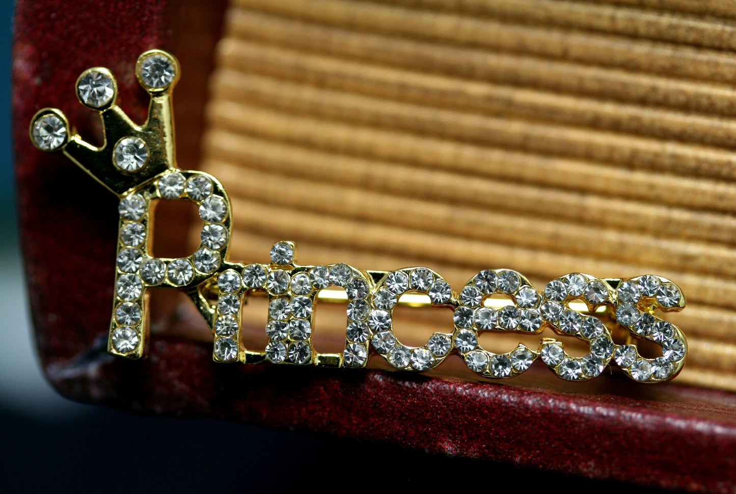 Crystal Rhinestone Word Pin/Brooch "Princess" -Crown, Tiara
