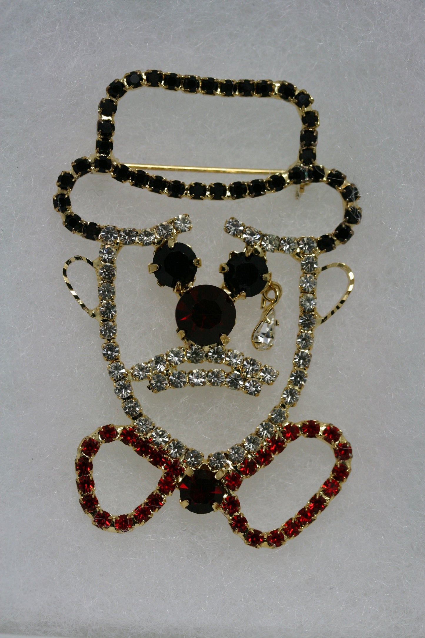Rhinestone Clown Brooch Pin, Crystal Clown With Teardrop Pin, Clown Face dangle tear Crying Prong Set Rhinestone Brooch Pin