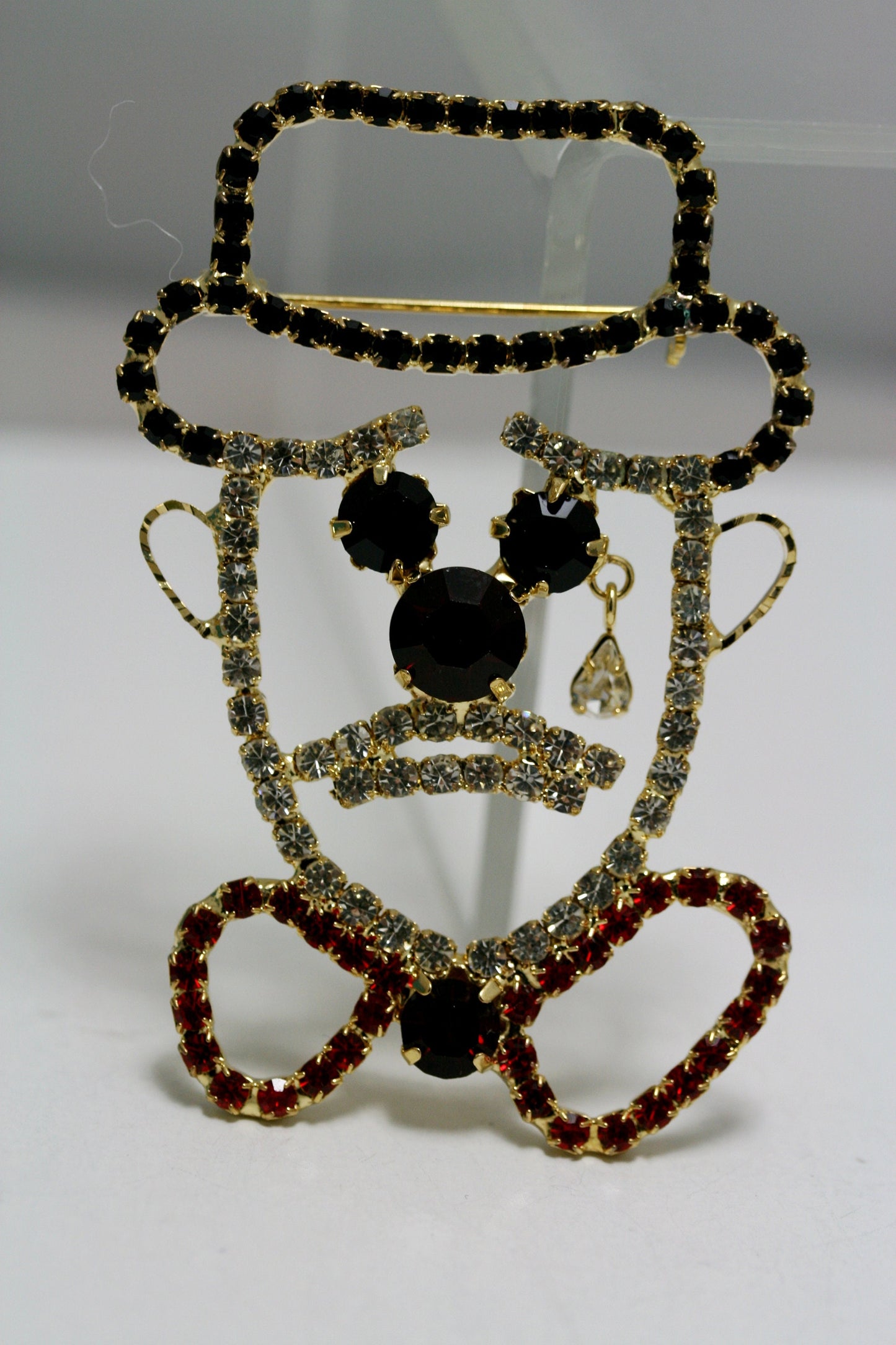 Rhinestone Clown Brooch Pin, Crystal Clown With Teardrop Pin, Clown Face dangle tear Crying Prong Set Rhinestone Brooch Pin