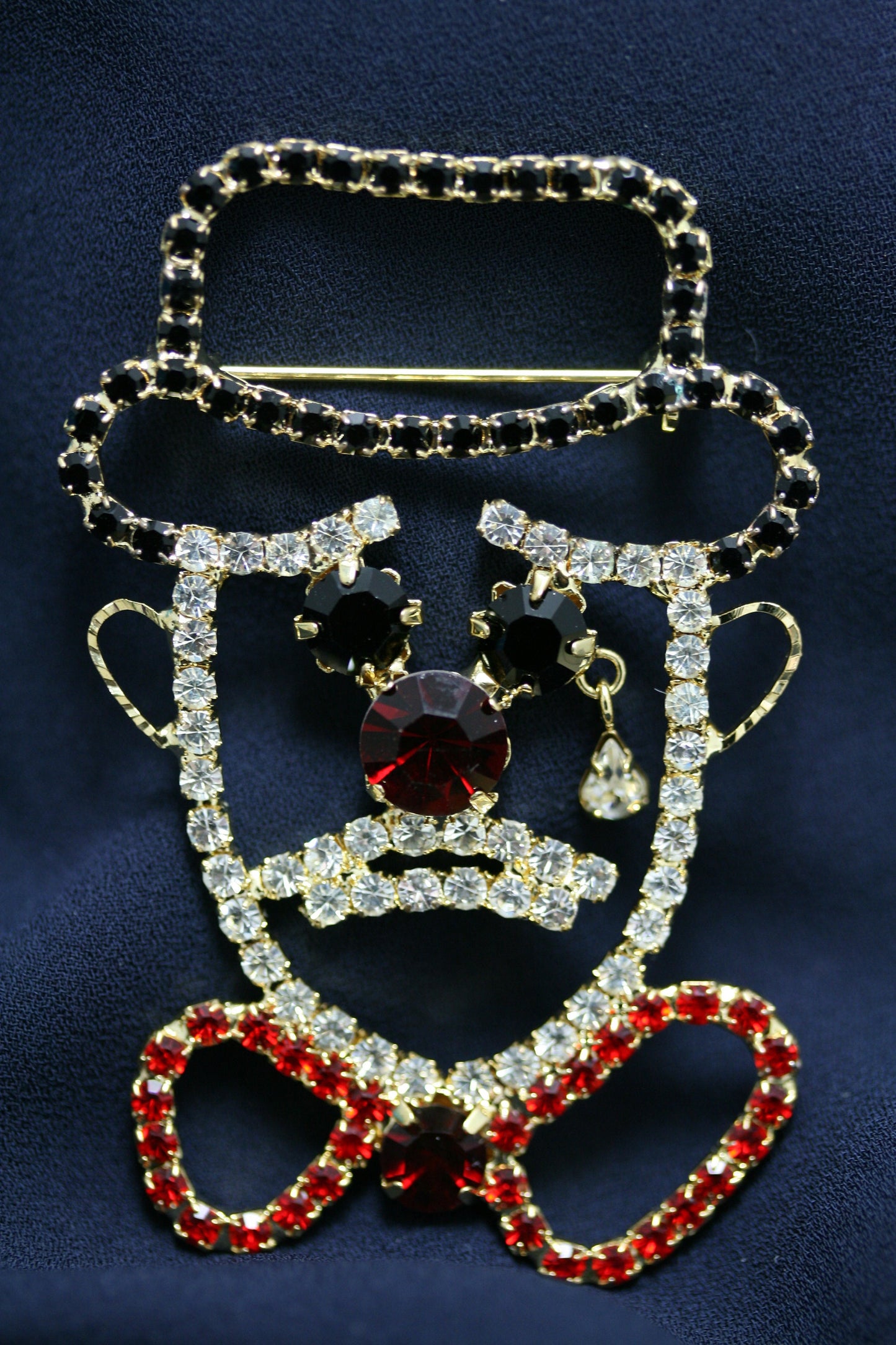 Rhinestone Clown Brooch Pin, Crystal Clown With Teardrop Pin, Clown Face dangle tear Crying Prong Set Rhinestone Brooch Pin