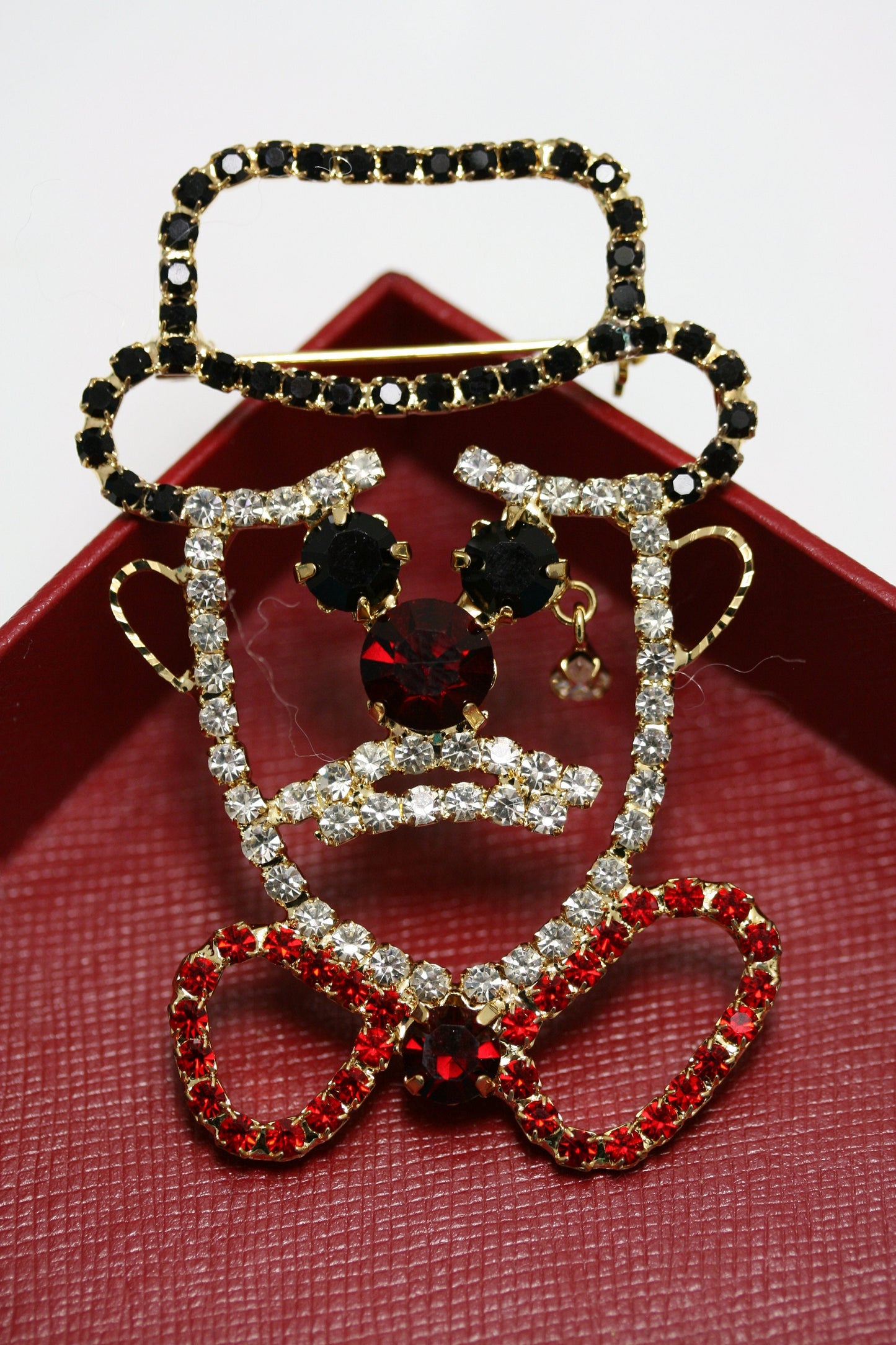 Rhinestone Clown Brooch Pin, Crystal Clown With Teardrop Pin, Clown Face dangle tear Crying Prong Set Rhinestone Brooch Pin