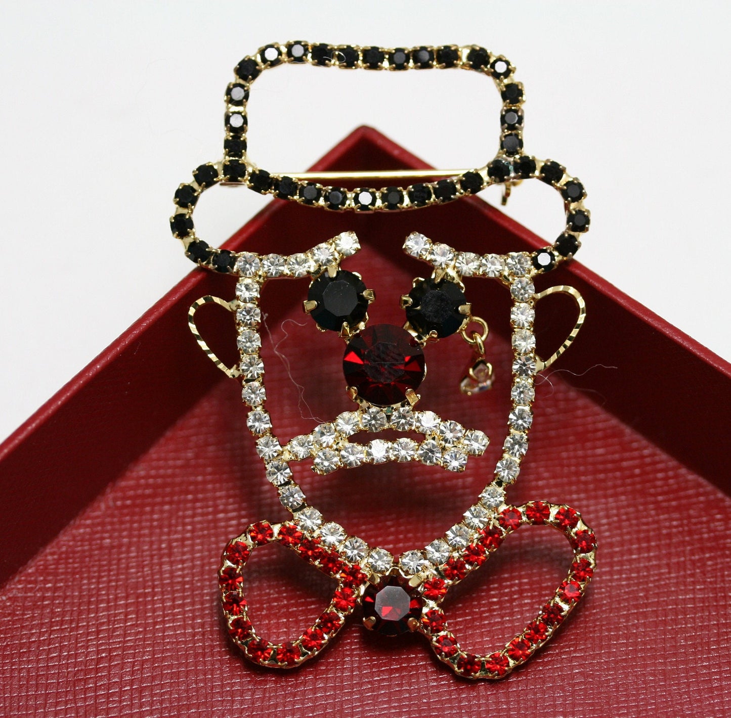 Rhinestone Clown Brooch Pin, Crystal Clown With Teardrop Pin, Clown Face dangle tear Crying Prong Set Rhinestone Brooch Pin