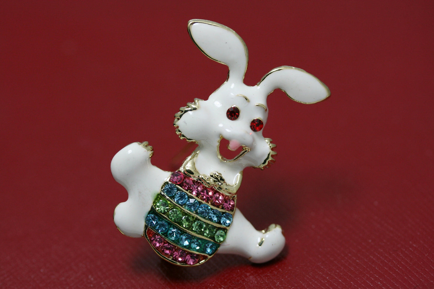 Rhinestone Crystal Enamel Spring Easter Bunny Rabbit Egg Brooch Pin, Easter Egg With Bunny Pin, Easter Brooch Jewelry