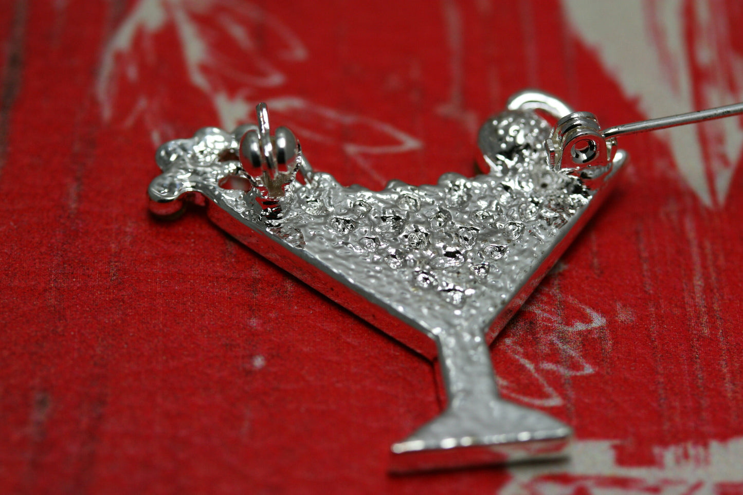 Party Cocktail Martini Glass Pin Brooch, Silver Rhinestones Martini Glass Fashion Jewelry