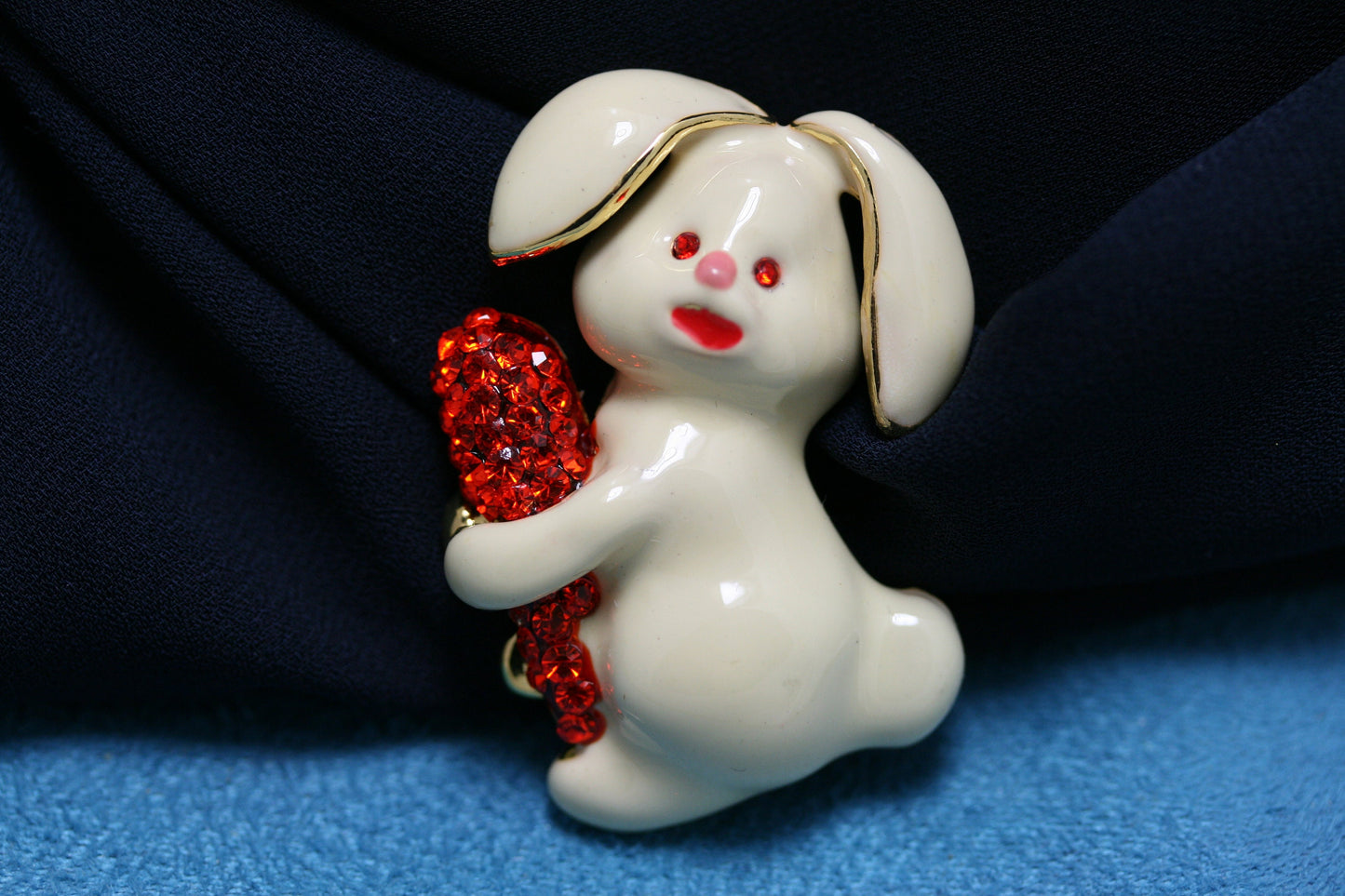 Easter Rabbit Bunny With Crystal Carrot Brooch Pin, Crystal Easter Jewelry Gift