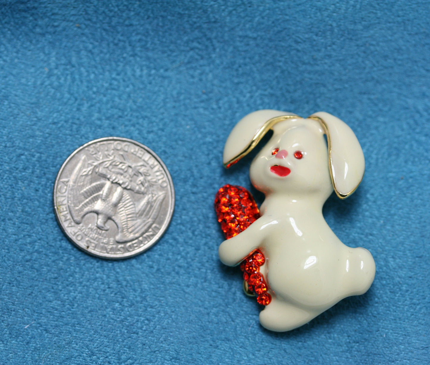Easter Rabbit Bunny With Crystal Carrot Brooch Pin, Crystal Easter Jewelry Gift