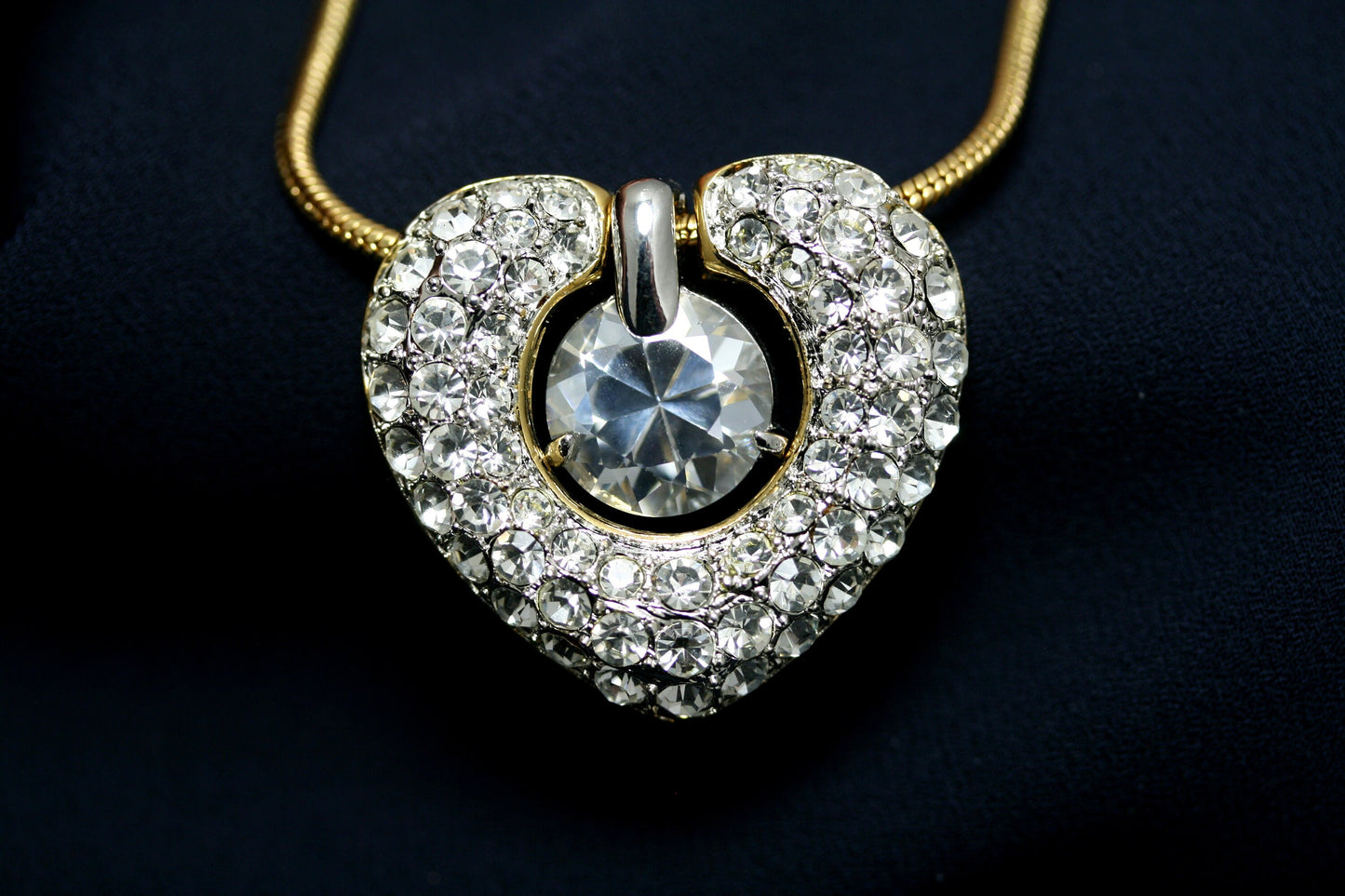 Clear Swarovski Crystal Rhinestone Open Heart Necklace Pendant, Valentine's day Heart Jewelry For Her