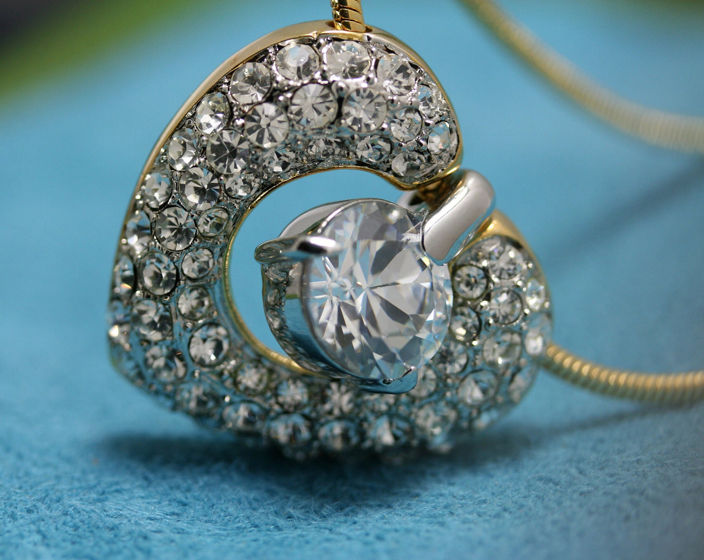 Clear Swarovski Crystal Rhinestone Open Heart Necklace Pendant, Valentine's day Heart Jewelry For Her
